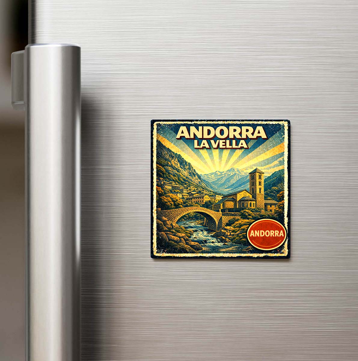 Vintage Andorra la Vella Şehri Temalı Buzdolap Magneti