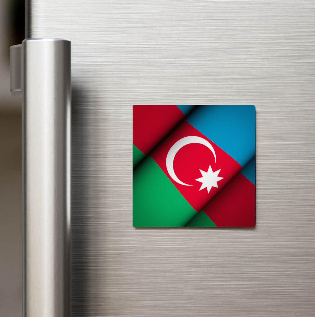 Azerbaycan - Azerbaijan - Dalgalı Ülke Bayraklı - Buzdolap Magneti