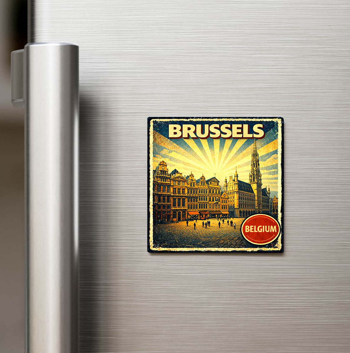 Vintage Brüksel Şehri Temalı Buzdolap Magneti