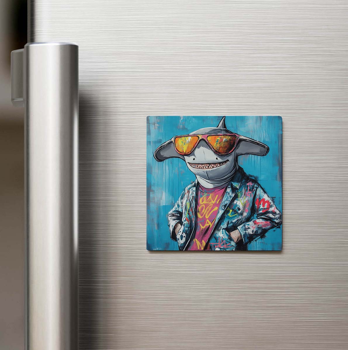 Hammerhead - Çekiç Kafalı Köpekbalığı - Güneş Gözlüklü Style - Buzdolap Magneti