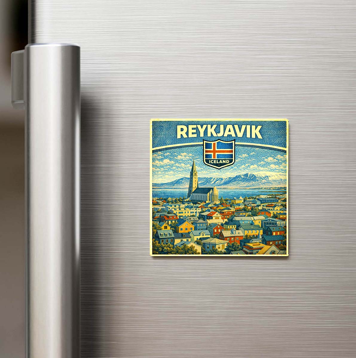 Retro İzlanda Reykjavik Şehri Temalı Vintage Buzdolap Magneti