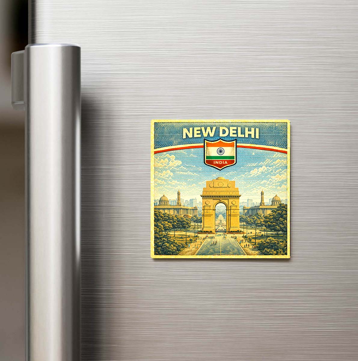 Retro Hindistan Yeni Delhi Şehri Temalı Vintage Buzdolap Magneti