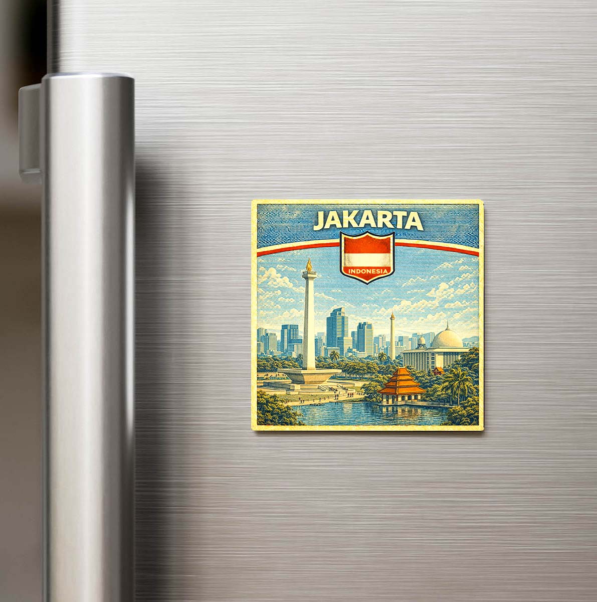 Retro Endonezya Cakarta Şehri Temalı Vintage Buzdolap Magneti