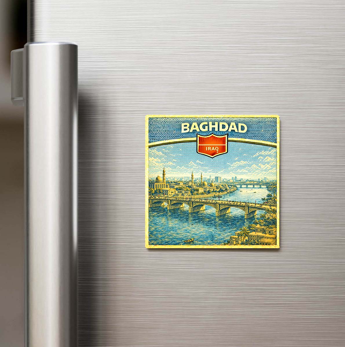 Retro Irak Bağdat Şehri Temalı Vintage Buzdolap Magneti