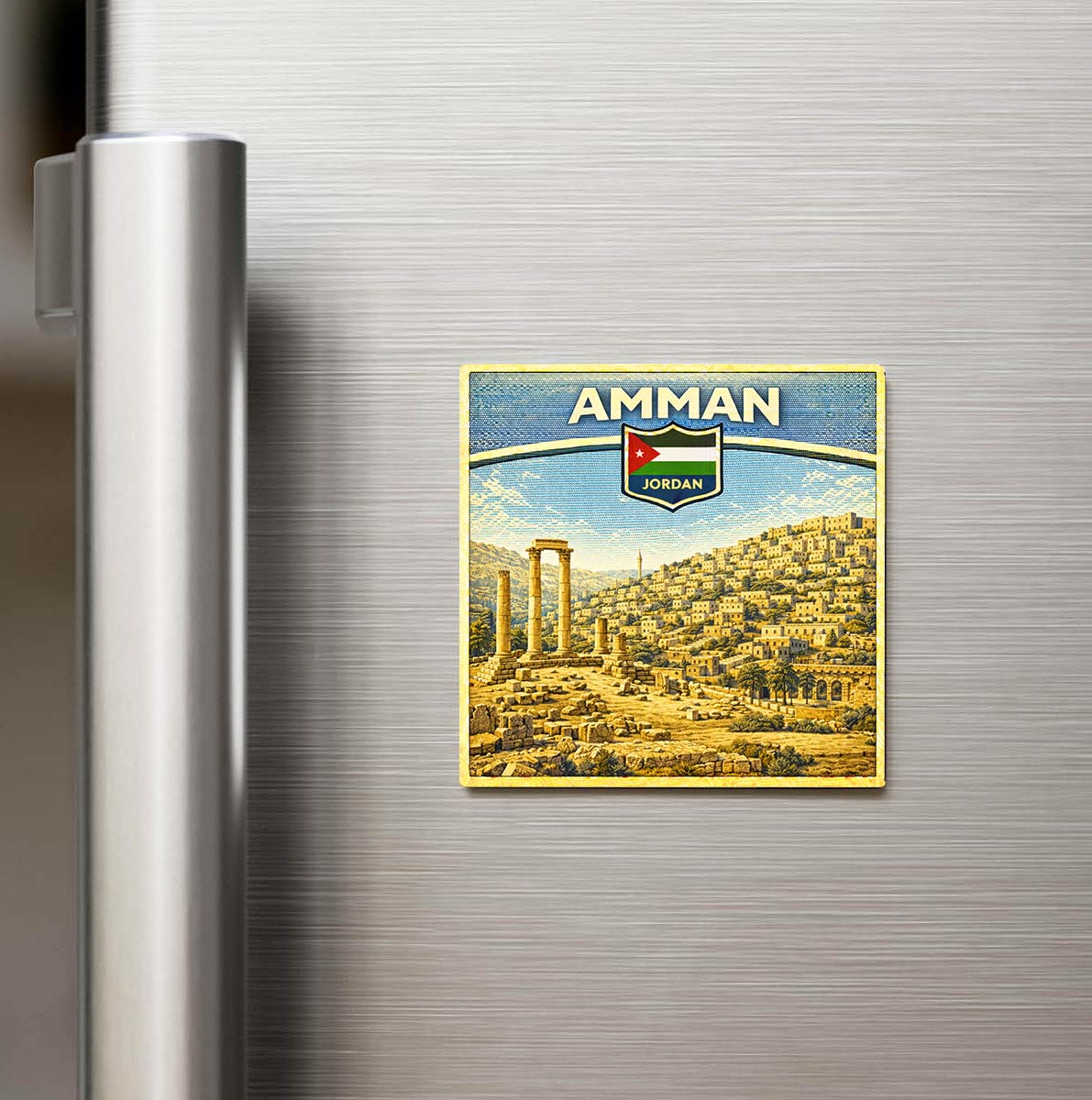 Retro Ürdün Amman Şehri Temalı Vintage Buzdolap Magneti