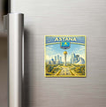 Retro Kazakistan Astana Şehri Temalı Vintage Buzdolap Magneti