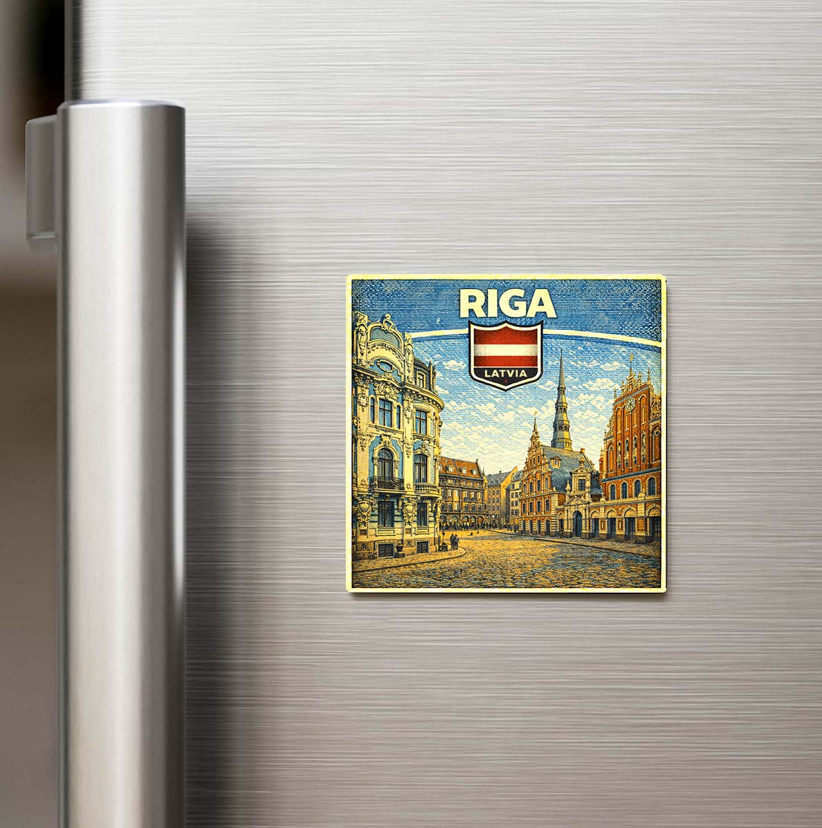 Retro Letonya Riga Şehri Temalı Vintage Buzdolap Magneti
