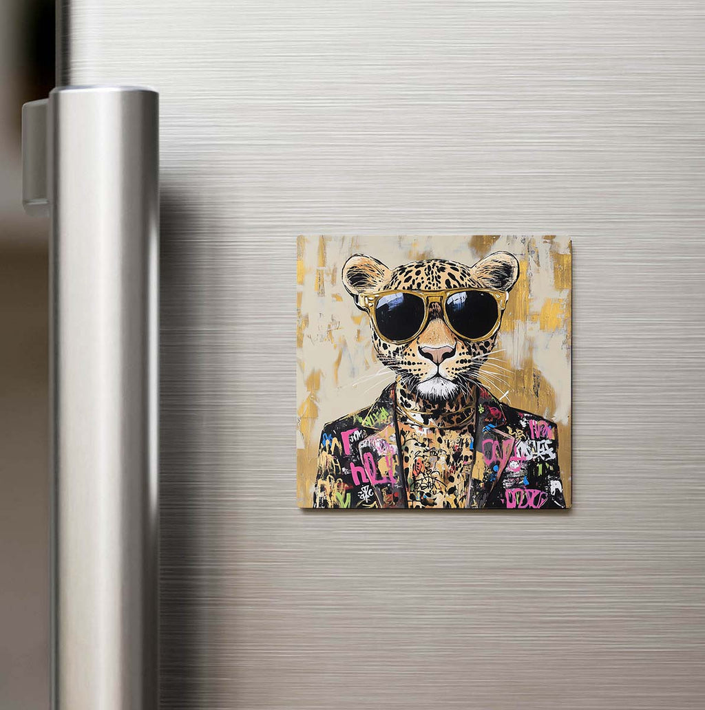 Leopard - Leopar - Güneş Gözlüklü Style - Buzdolap Magneti