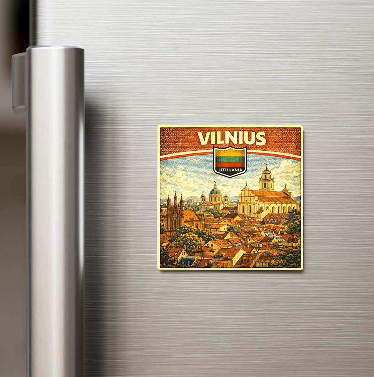 Retro Litvanya Vilnius Şehri Temalı Vintage Buzdolap Magneti