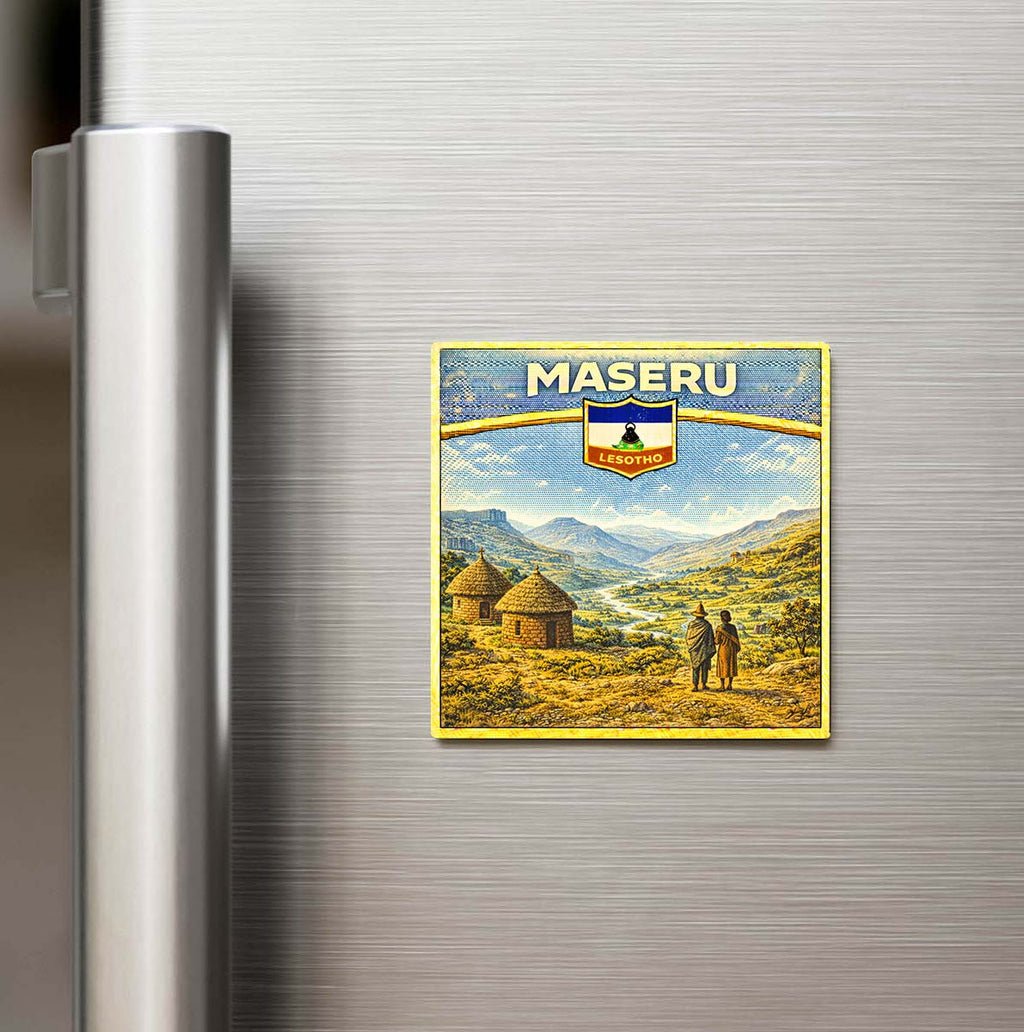 Retro Lesotho Maseru Şehri Temalı Vintage Buzdolap Magneti