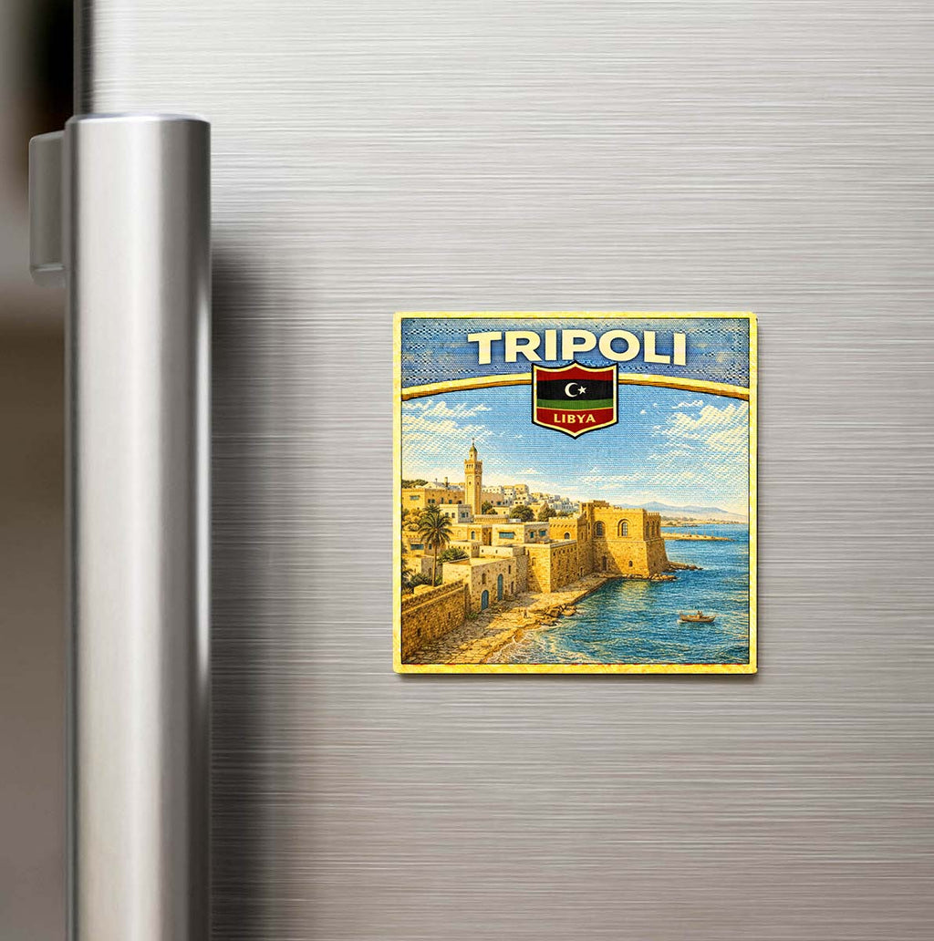 Retro Libya Trablus Şehri Temalı Vintage Buzdolap Magneti