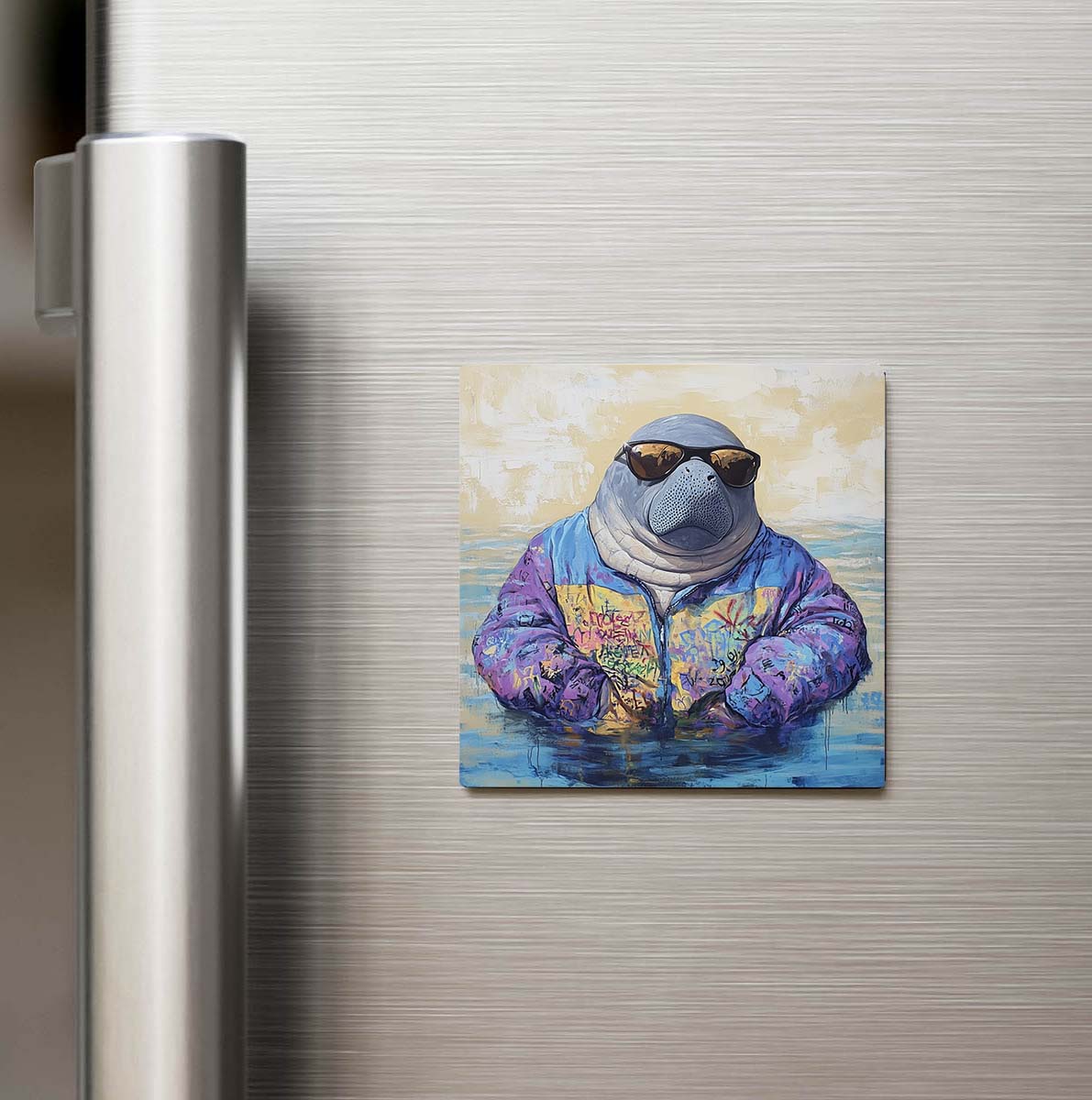 Manatee - Deniz İneği - Güneş Gözlüklü Style - Buzdolap Magneti