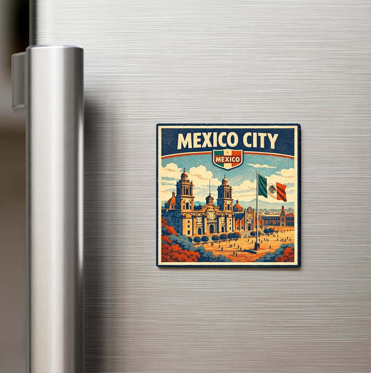 Retro Meksika Meksiko City Şehri Temalı Vintage Buzdolap Magneti