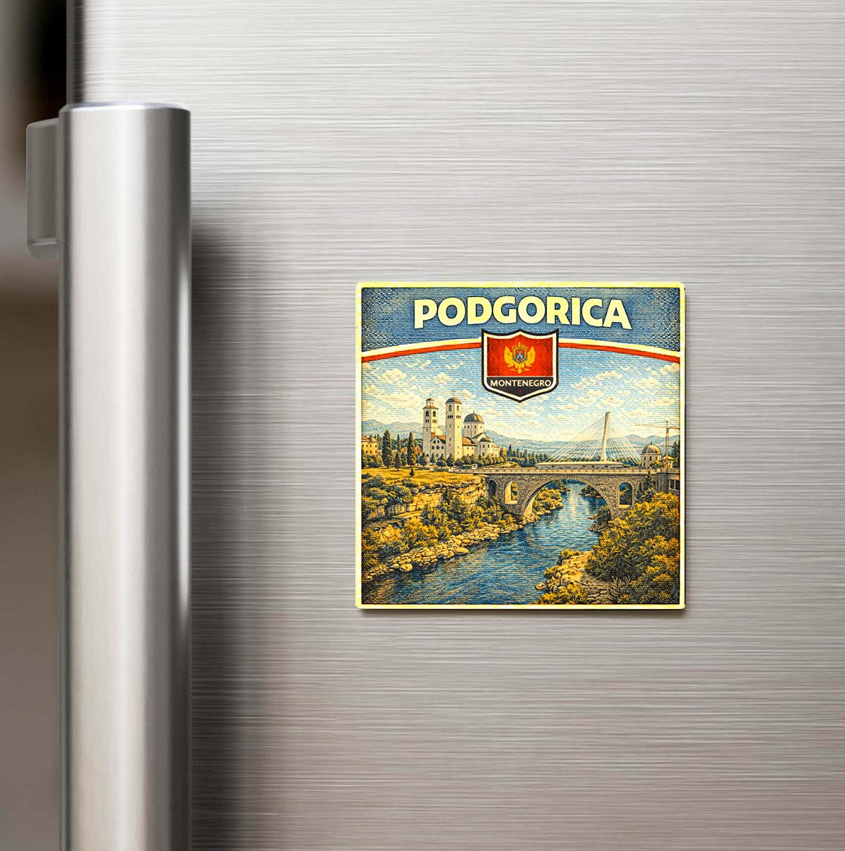 Retro Karadağ Podgorica Şehri Temalı Vintage Buzdolap Magneti