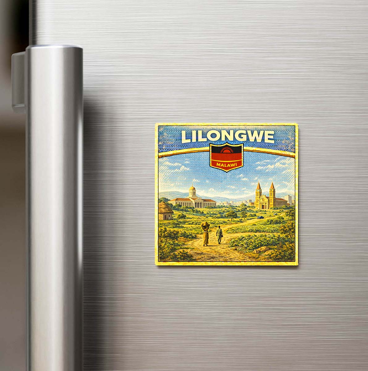 Retro Malavi Lilongwe Şehri Temalı Vintage Buzdolap Magneti