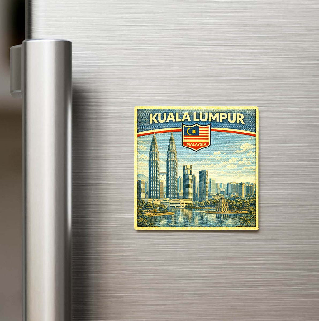 Retro Malezya Kuala Lumpur Şehri Temalı Vintage Buzdolap Magneti