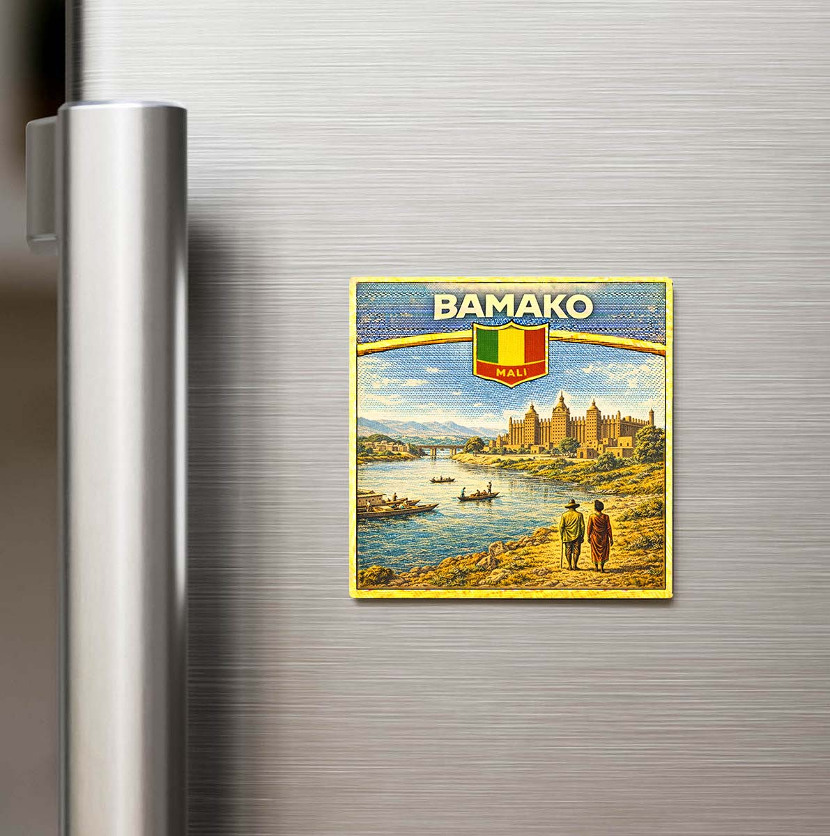 Retro Mali Bamako Şehri Temalı Vintage Buzdolap Magneti
