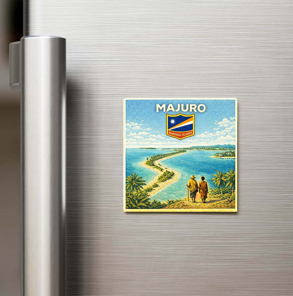 Retro Marshall Adaları Majuro Şehri Temalı Vintage Buzdolap Magneti