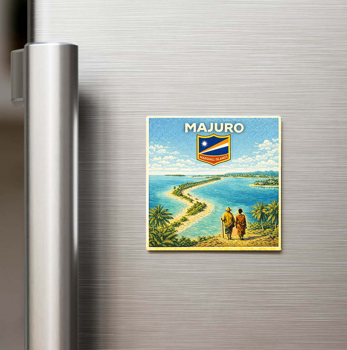 Retro Marshall Adaları Majuro Şehri Temalı Vintage Buzdolap Magneti