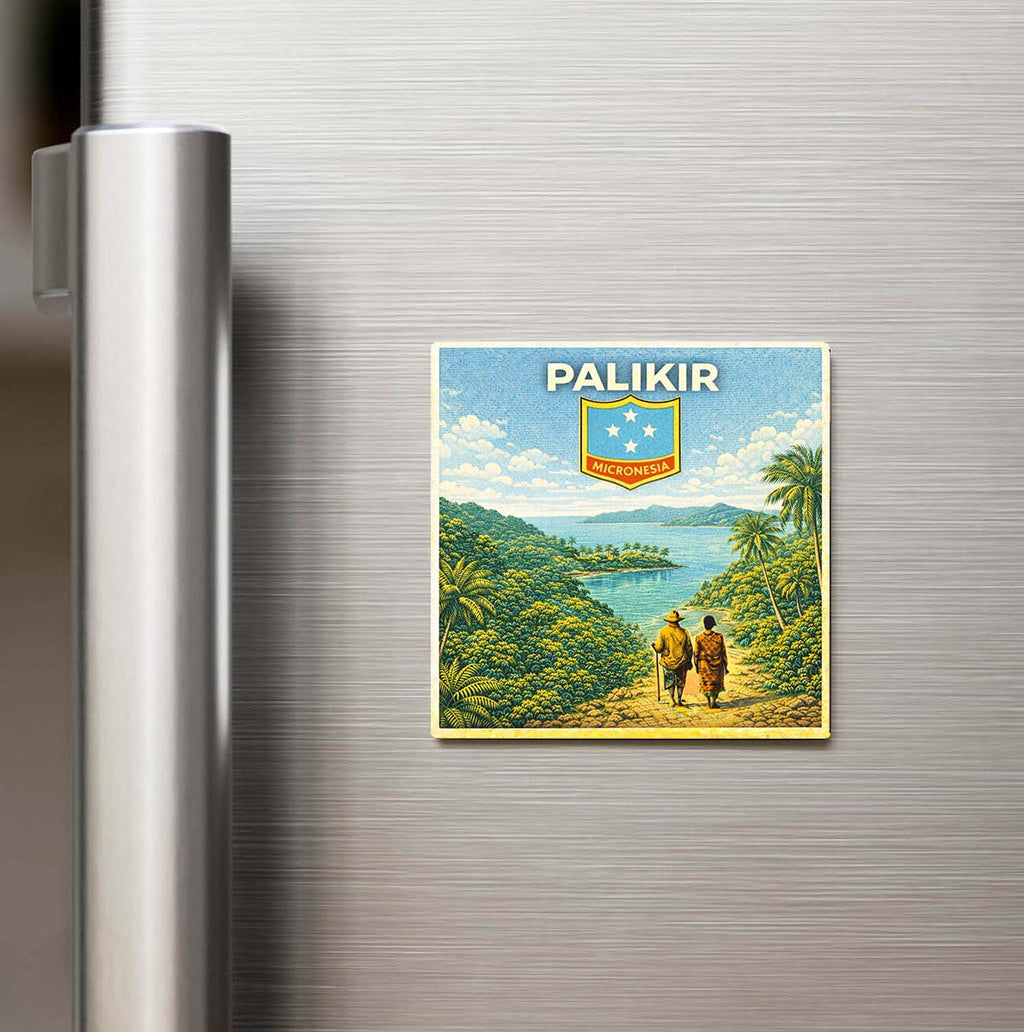 Retro Mikronezya Palikir Şehri Temalı Vintage Buzdolap Magneti