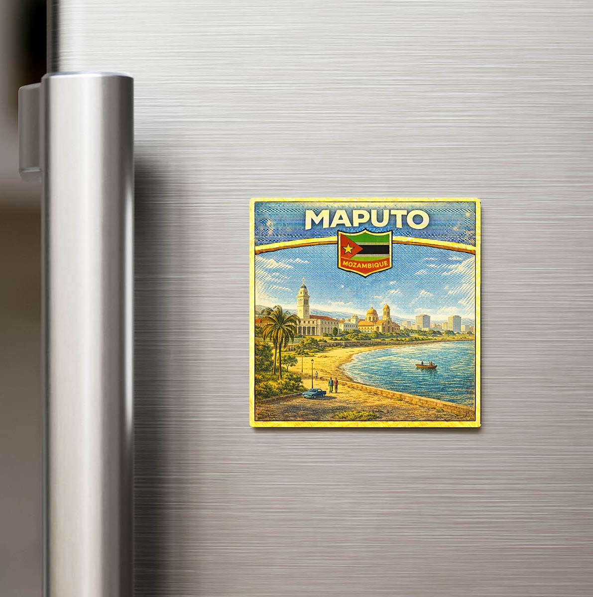 Retro Mozambik Maputo Şehri Temalı Vintage Buzdolap Magneti