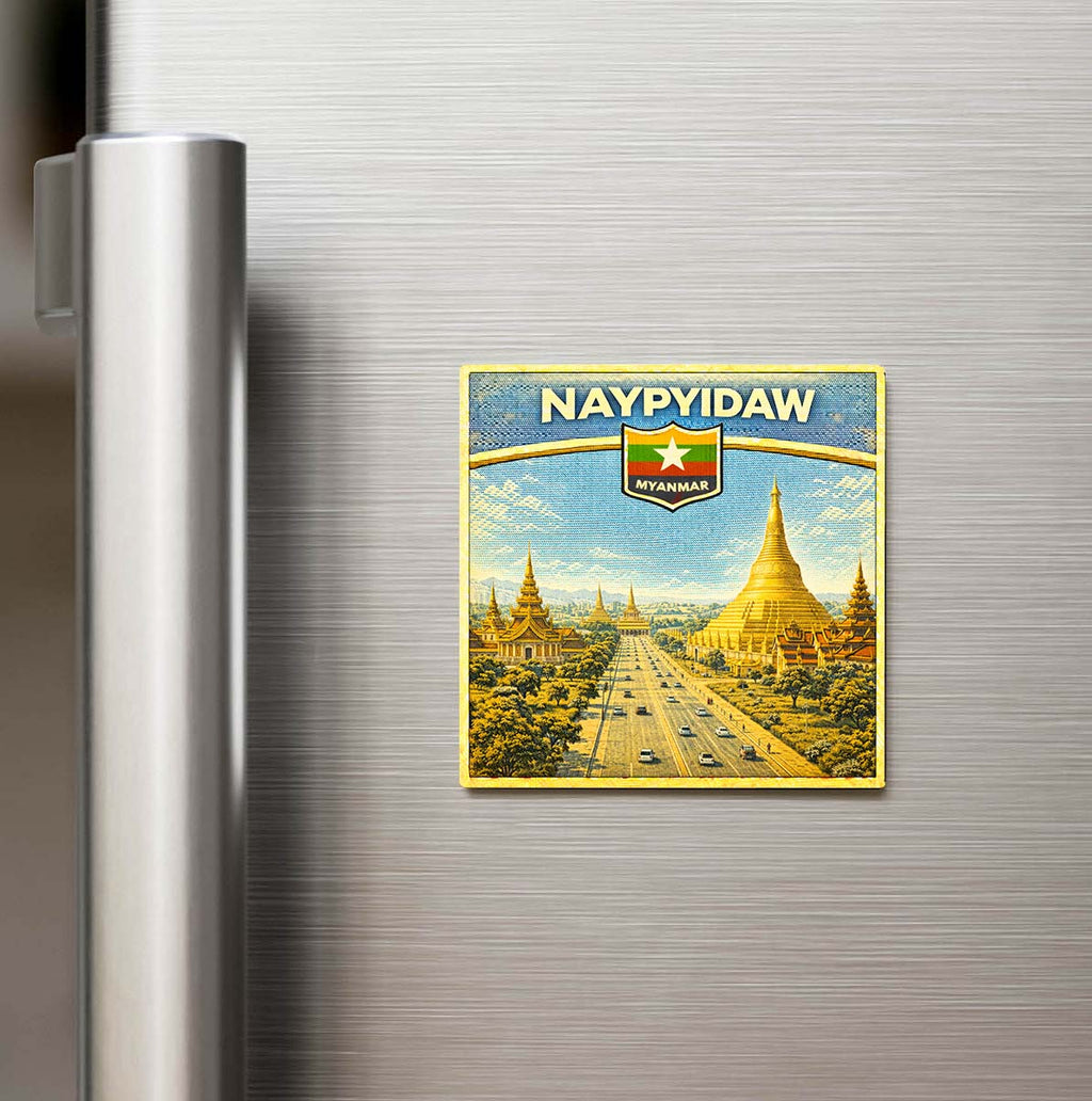 Retro Myanmar Naypyidaw Şehri Temalı Vintage Buzdolap Magneti
