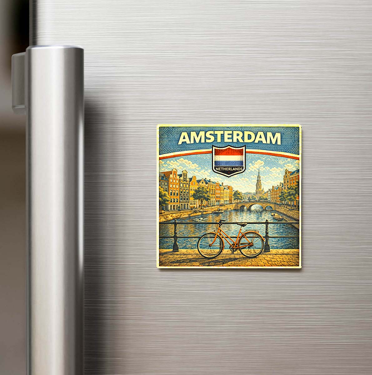 Retro Hollanda Amsterdam Şehri Temalı Vintage Buzdolap Magneti