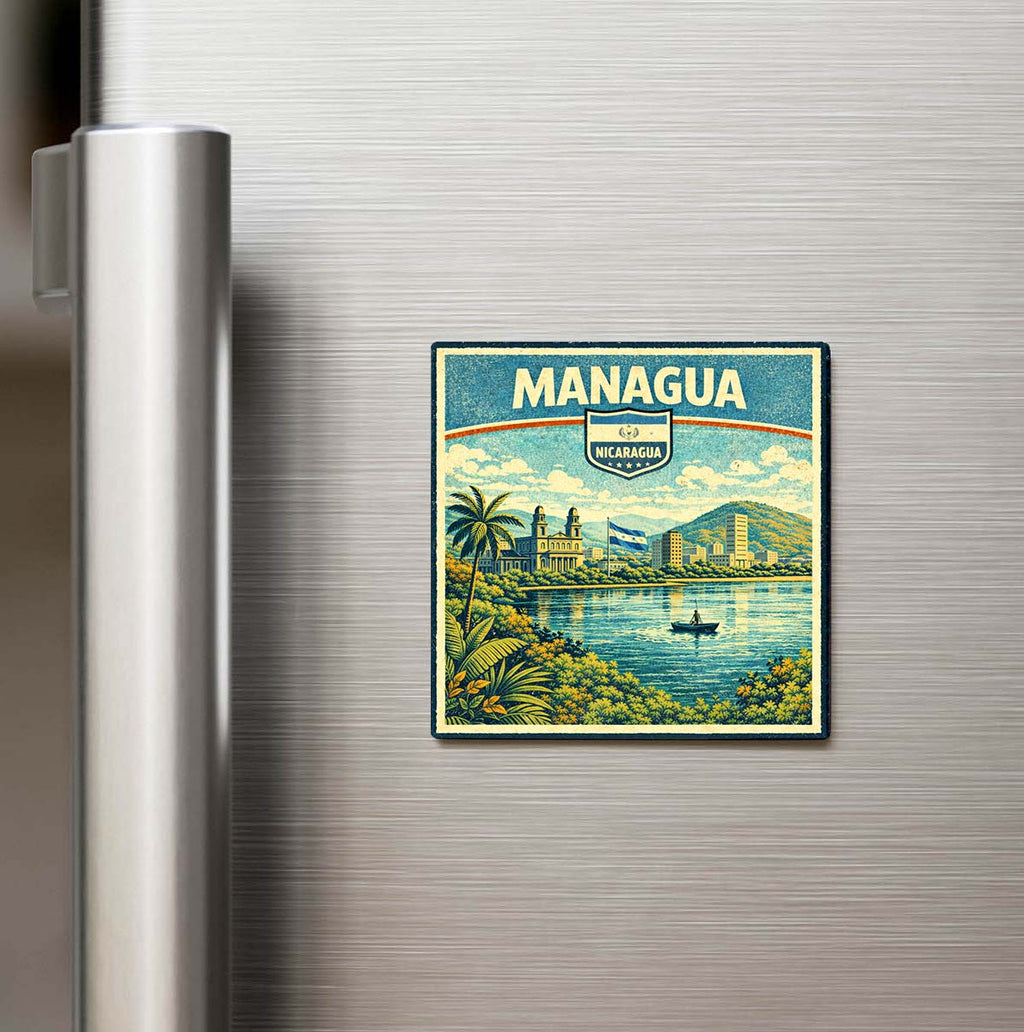 Retro Nikaragua Managua Şehri Temalı Vintage Buzdolap Magneti