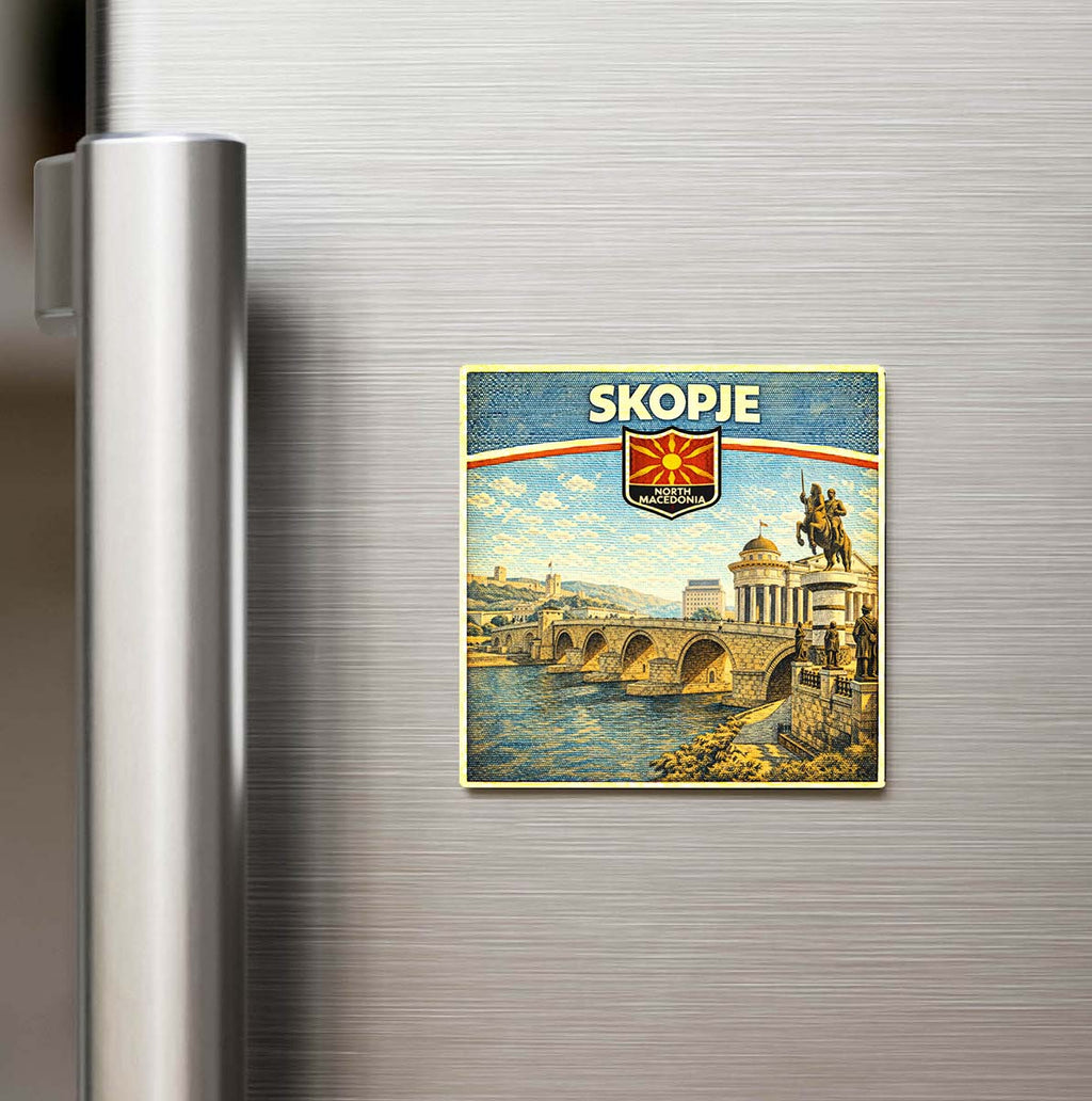 Retro Kuzey Makedonya Üsküp Şehri Temalı Vintage Buzdolap Magneti
