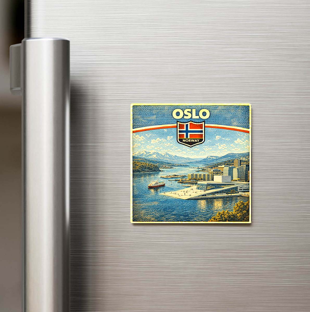 Retro Norveç Oslo Şehri Temalı Vintage Buzdolap Magneti