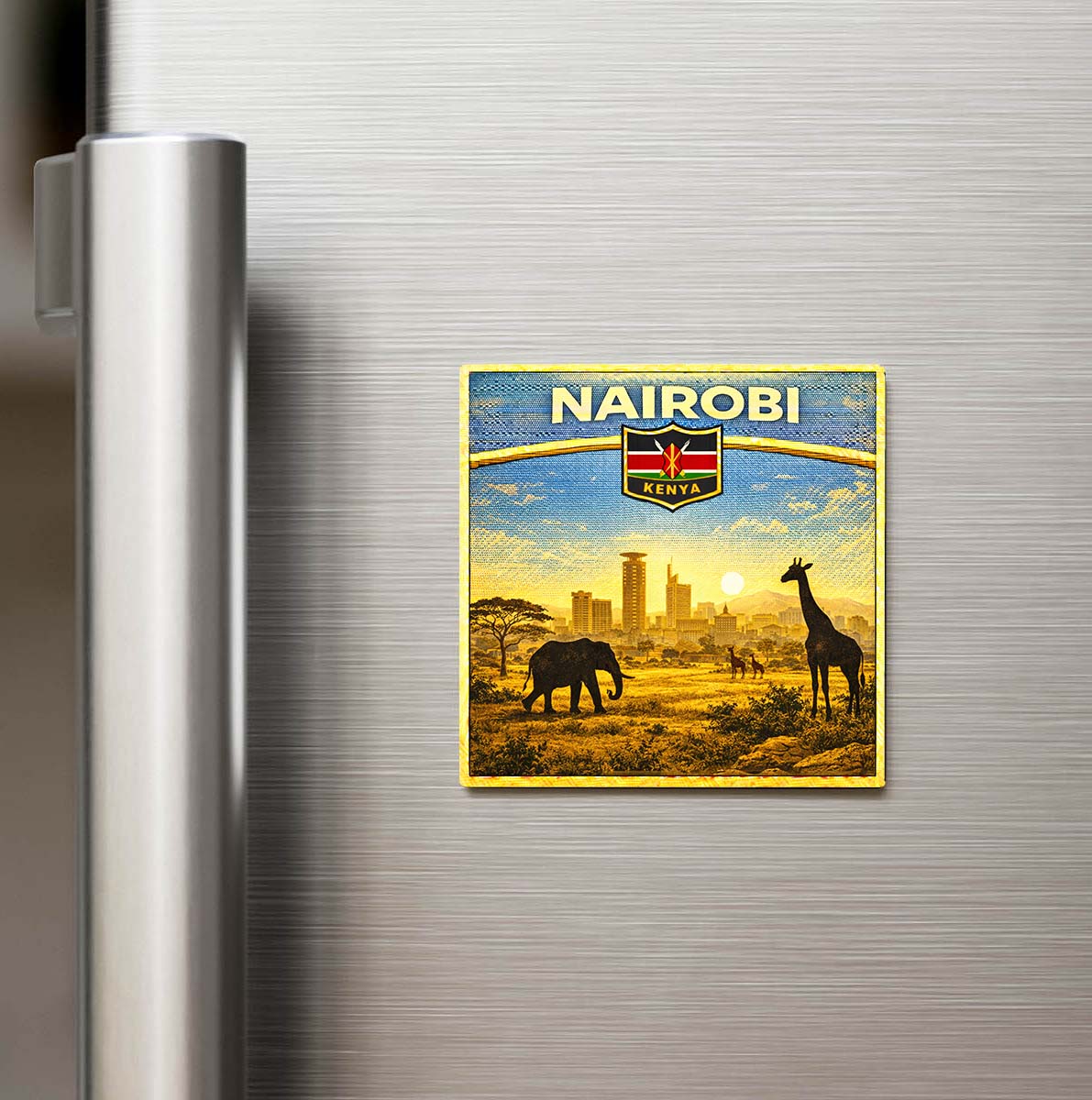 Retro Kenya Nairobi Şehri Temalı Vintage Buzdolap Magneti