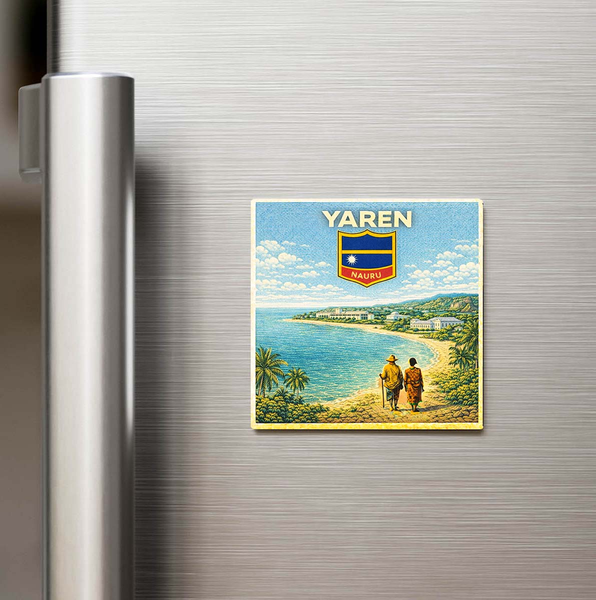 Retro Nauru Yaren Şehri Temalı Vintage Buzdolap Magneti