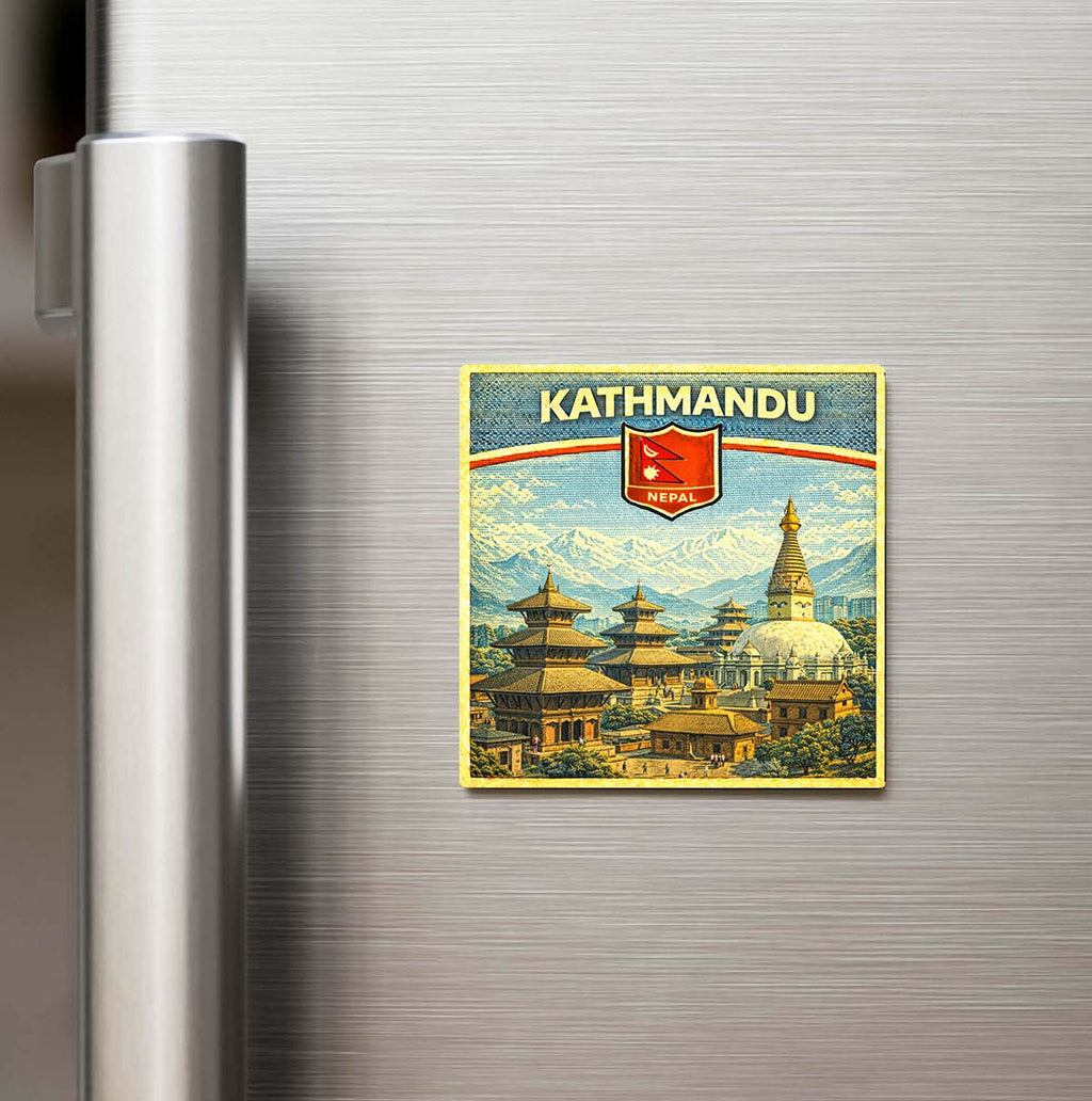 Retro Nepal Katmandu Şehri Temalı Vintage Buzdolap Magneti