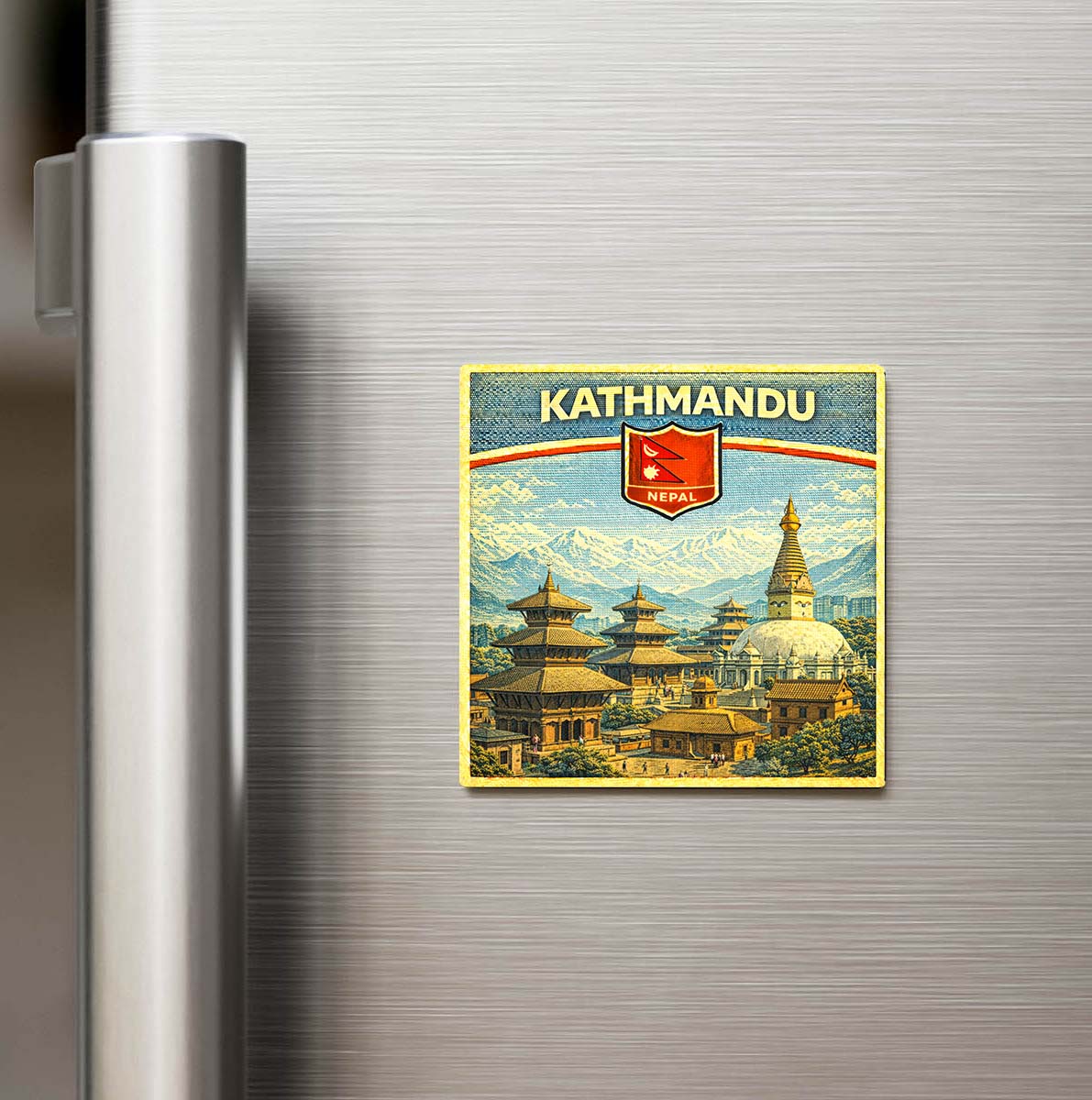 Retro Nepal Katmandu Şehri Temalı Vintage Buzdolap Magneti