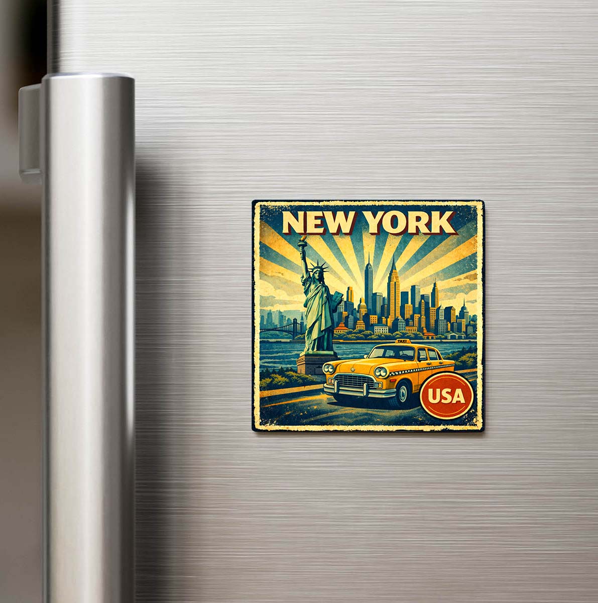 Vintage New York Şehri Temalı Buzdolap Magneti