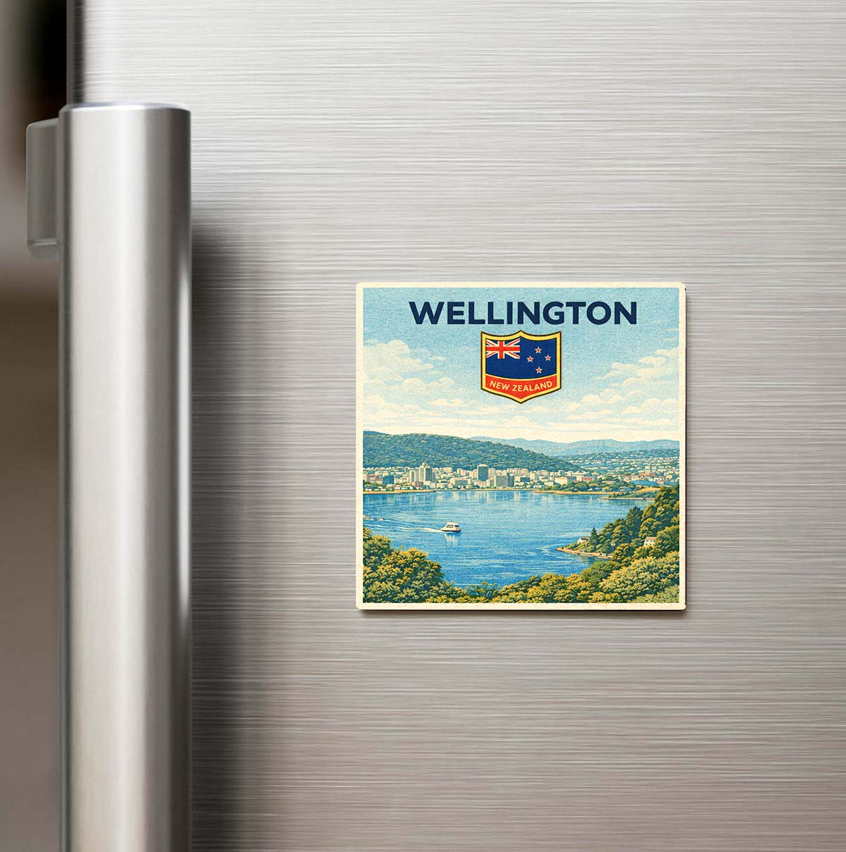 Retro Yeni Zelanda Wellington Şehri Temalı Vintage Buzdolap Magneti