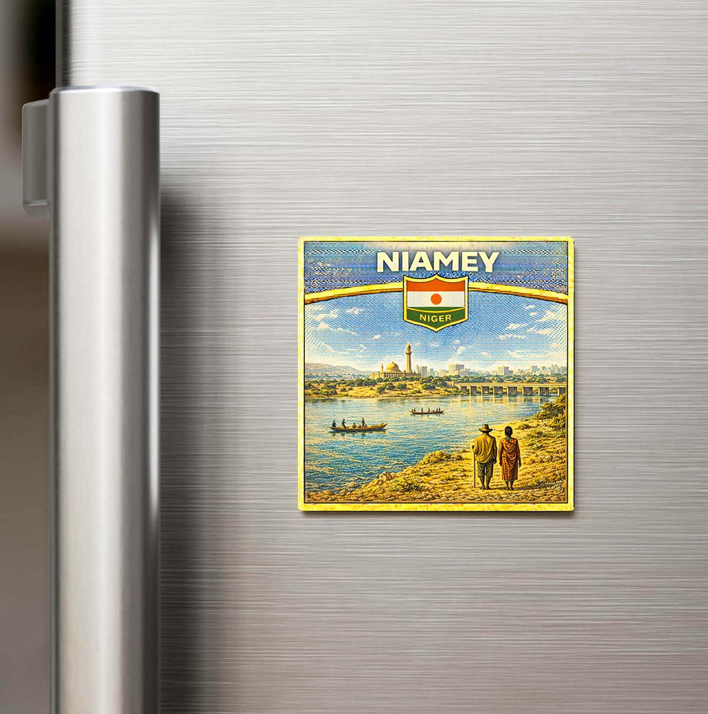 Retro Nijer Niamey Şehri Temalı Vintage Buzdolap Magneti