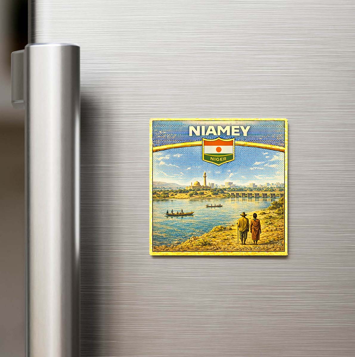 Retro Nijer Niamey Şehri Temalı Vintage Buzdolap Magneti