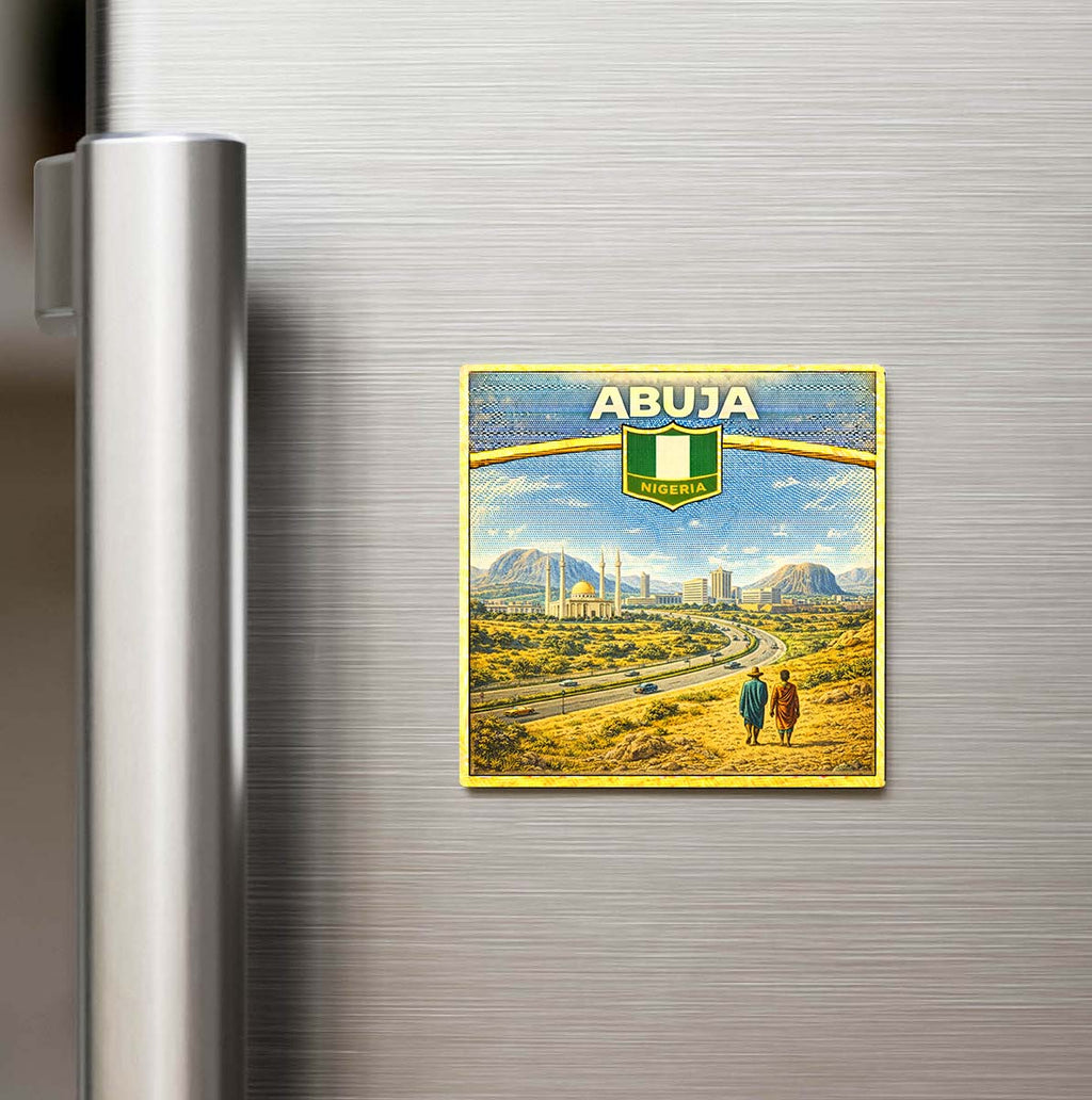 Retro Nijerya Abuja Şehri Temalı Vintage Buzdolap Magneti