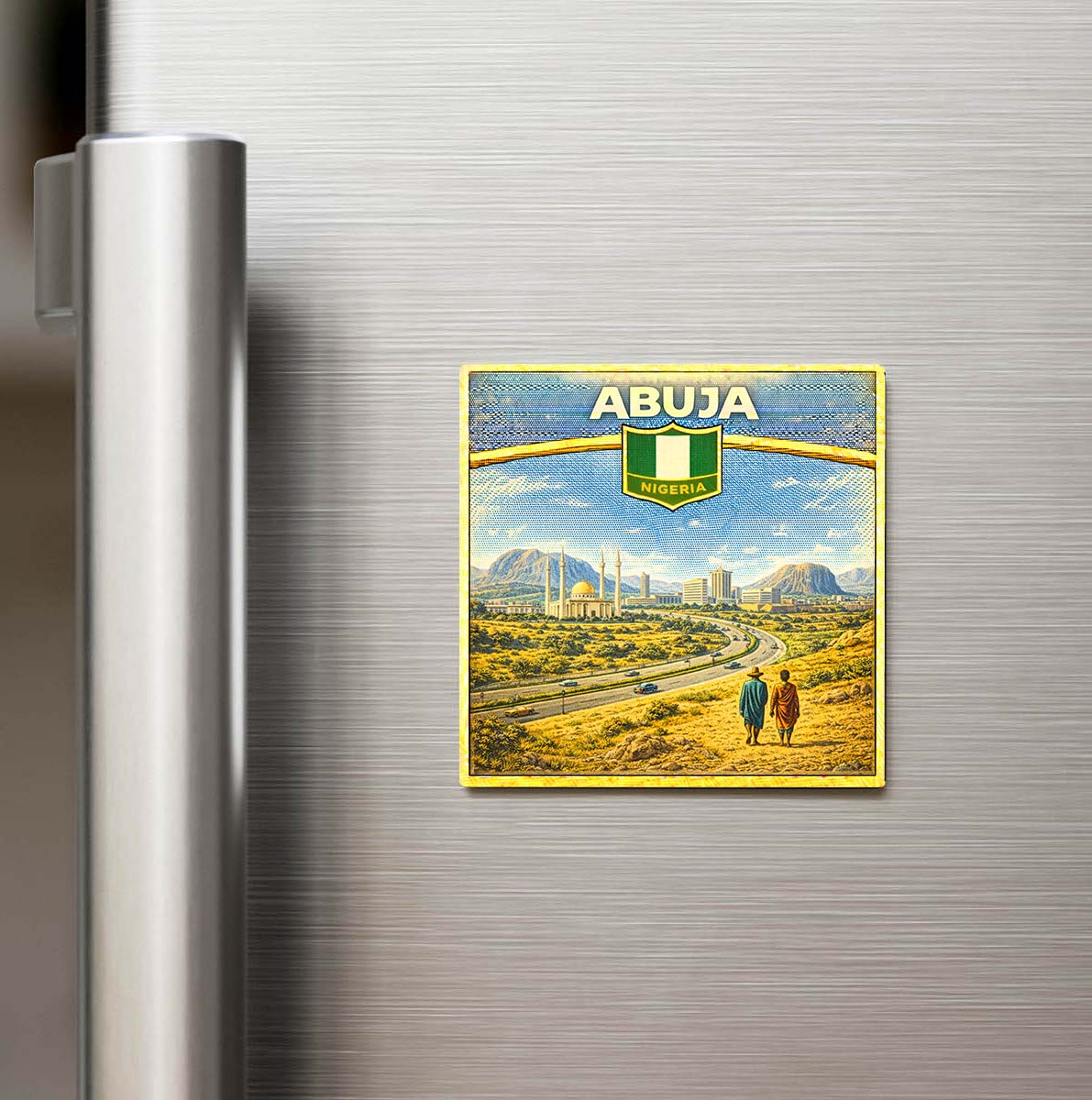 Retro Nijerya Abuja Şehri Temalı Vintage Buzdolap Magneti