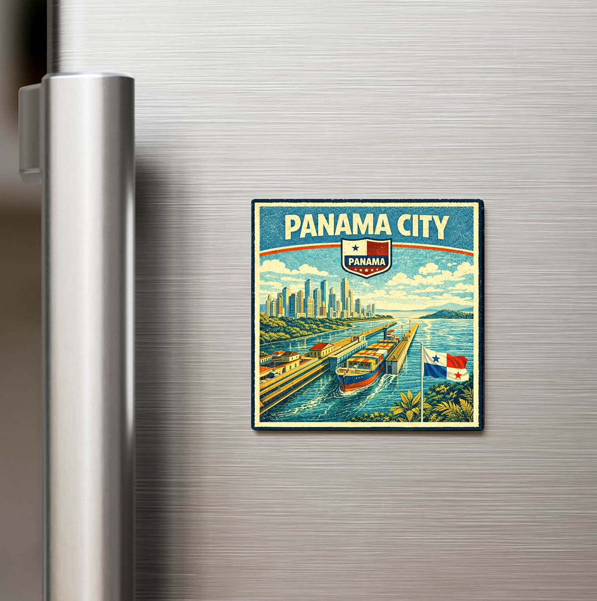 Retro Panama Panama City Şehri Temalı Vintage Buzdolap Magneti