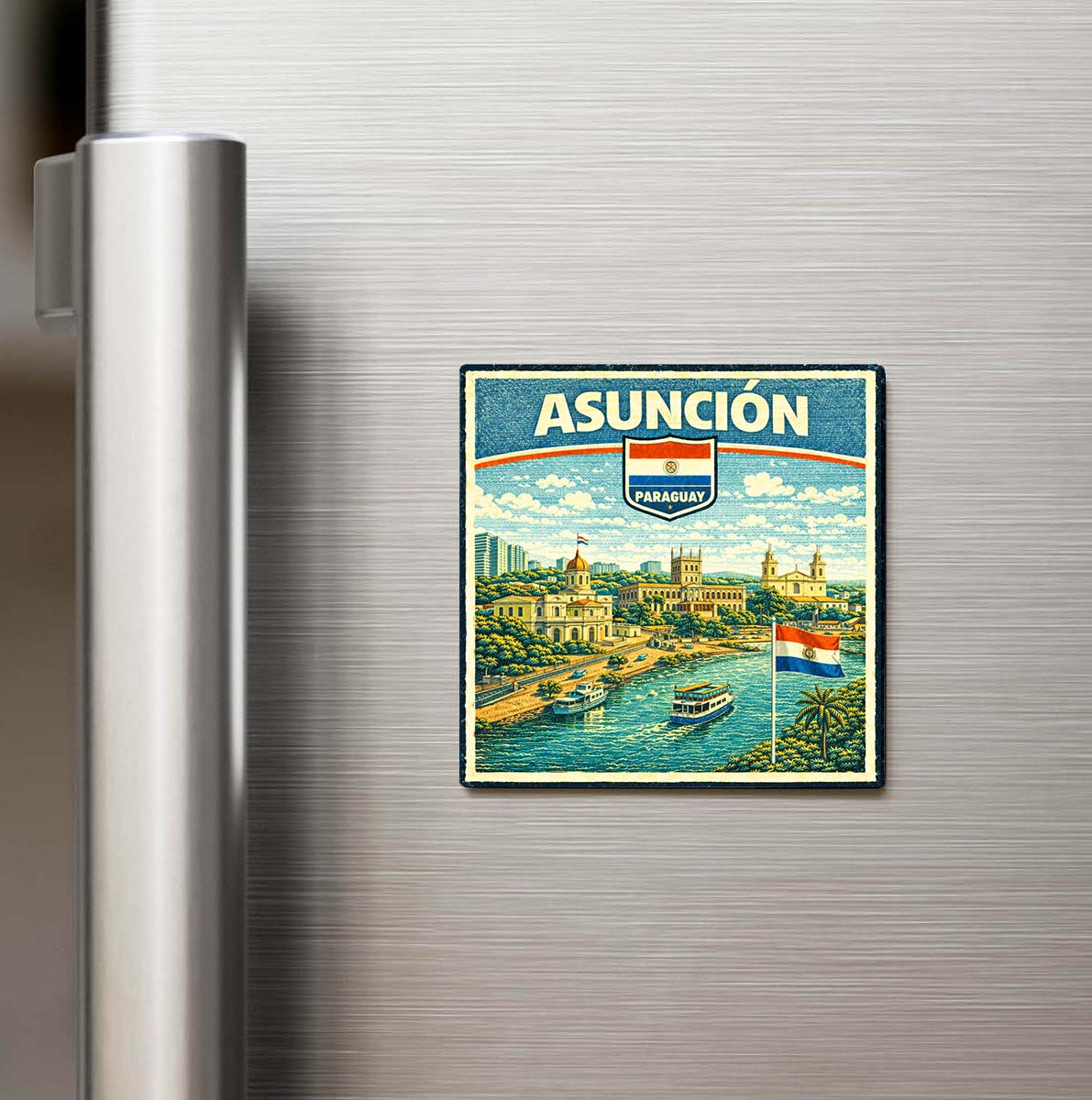 Retro Paraguay Asuncion Şehri Temalı Vintage Buzdolap Magneti