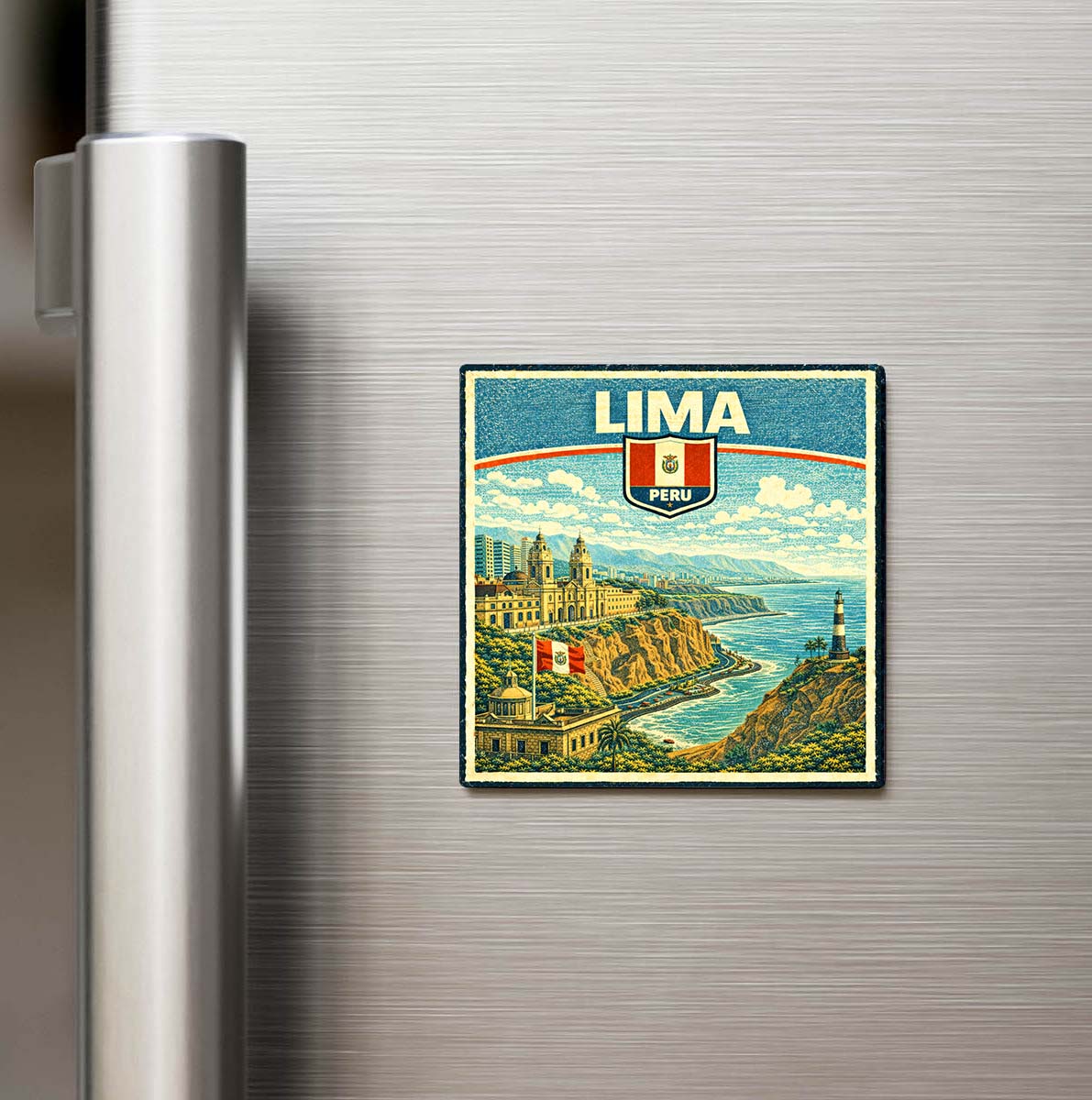 Retro Peru Lima Şehri Temalı Vintage Buzdolap Magneti