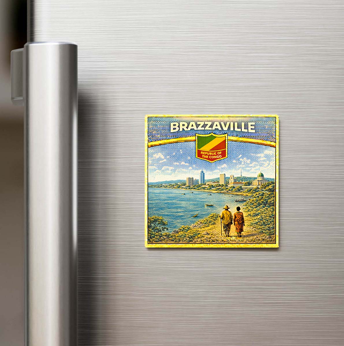 Retro Kongo Cumhuriyeti Brazzaville Şehri Temalı Vintage Buzdolap Magneti