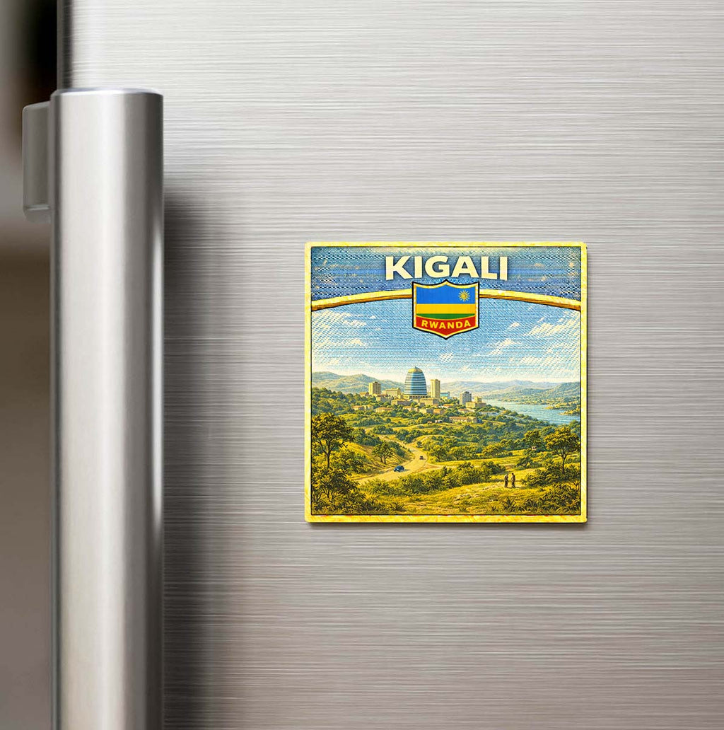 Retro Ruanda Kigali Şehri Temalı Vintage Buzdolap Magneti