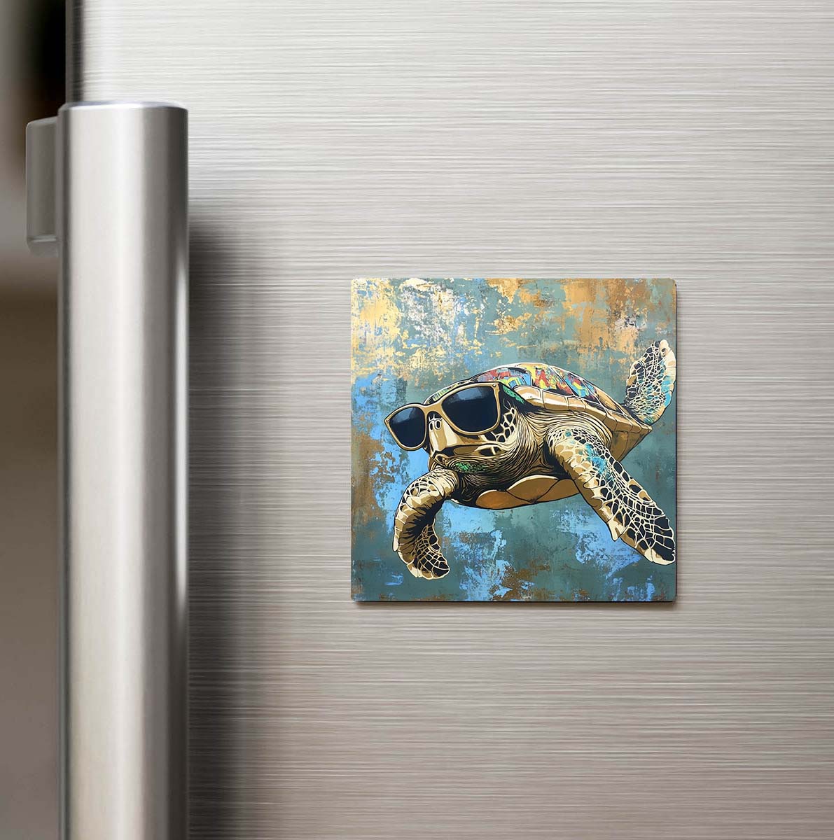 Sea Turtle - Deniz Kaplumbağası - Güneş Gözlüklü Style - Buzdolap Magneti