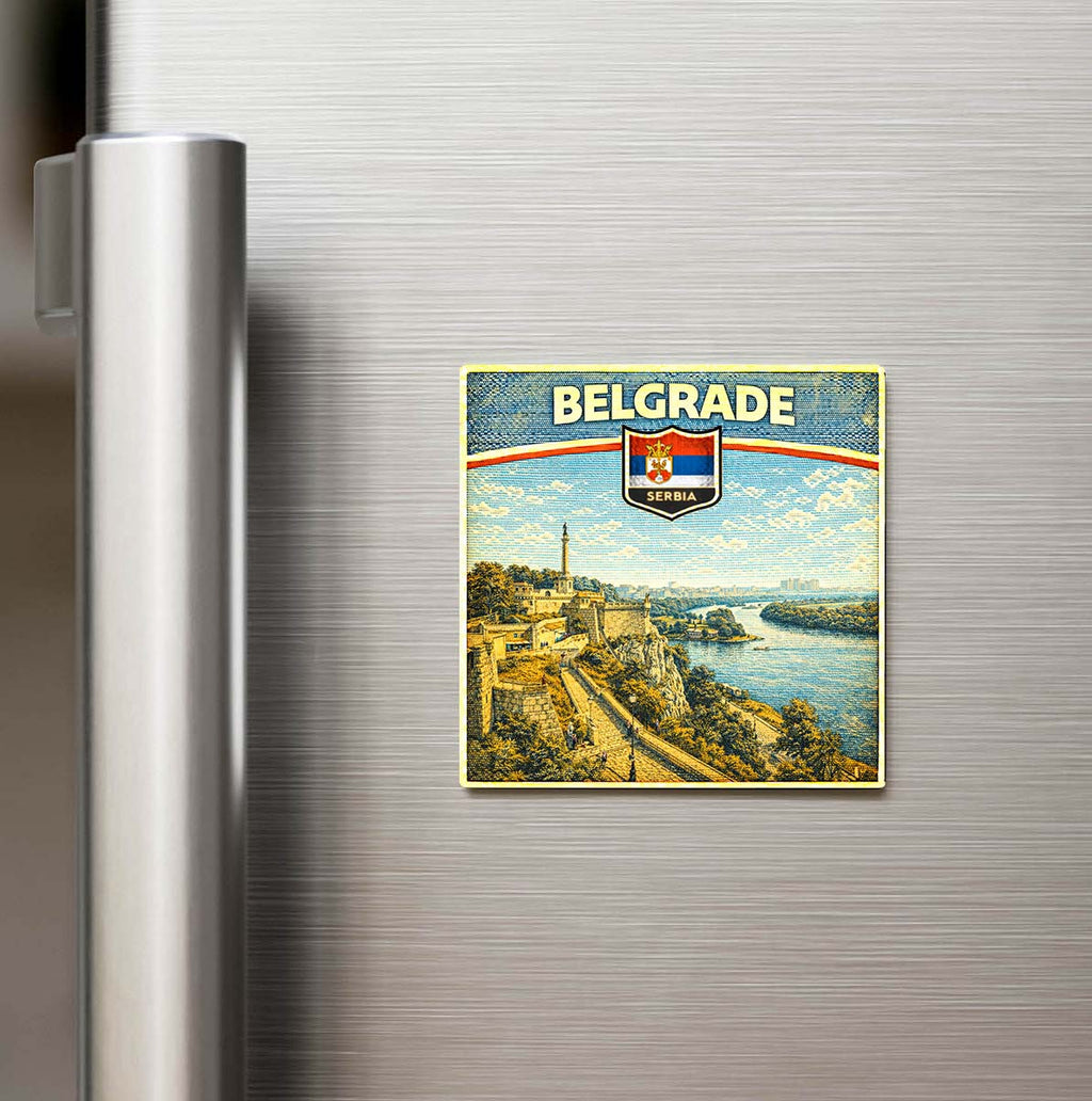 Retro Sırbistan Belgrad Şehri Temalı Vintage Buzdolap Magneti