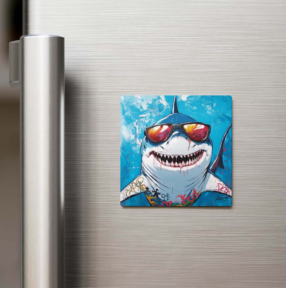 Shark - Köpekbalığı - Güneş Gözlüklü Style - Buzdolap Magneti