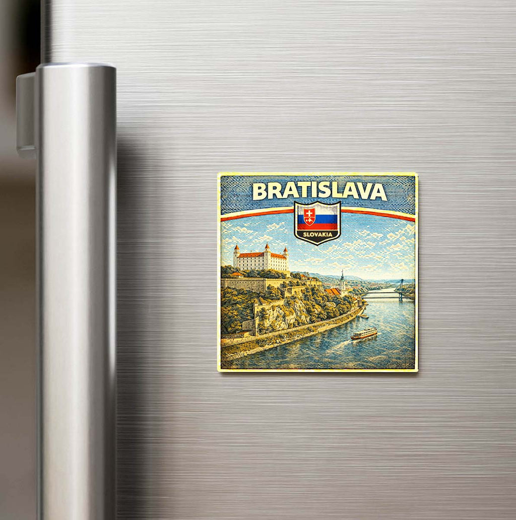 Retro Slovakya Bratislava Şehri Temalı Vintage Buzdolap Magneti
