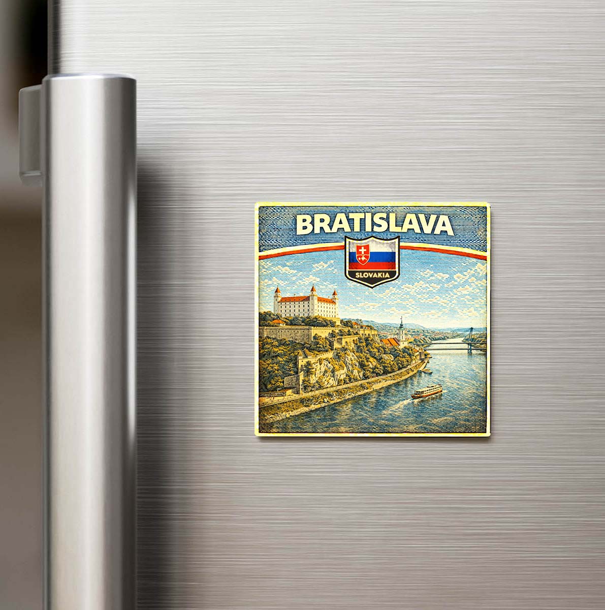 Retro Slovakya Bratislava Şehri Temalı Vintage Buzdolap Magneti